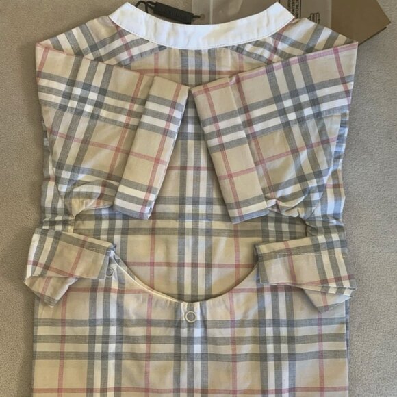 Burberry Unisex Colton Classic Check Romper Jumpsuit, Pale Stone, Sz 3 Mths, NWT - Picture 6 of 11